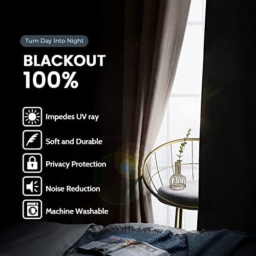 Blackout Room Darkening Curtains - 52"W x 96"L Pair, Light Blocking, Living Room & Bedroom