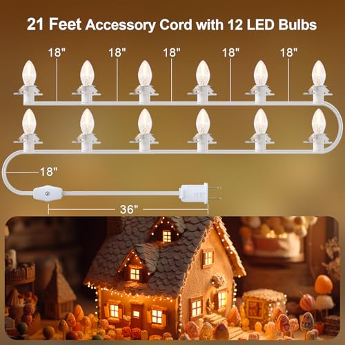 SURAIELEC 21 FT Christmas Village Lights with 12 UL Listed C7 LED Bulbs - Warm White