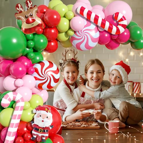 Christmas Arch Kit - Red Pink Green Latex Balloon Garland for Xmas Party - Variation 1
