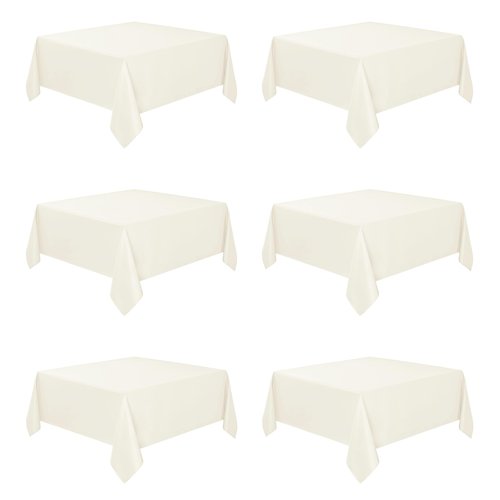 Fitable 6 Pack Square Tablecloths - 70 x 70 Inches - Stain Resistant and Reusable Table Clothes, Ivory Polyester Fabric Table Covers for Dining, Card Tables, Coffee Tables