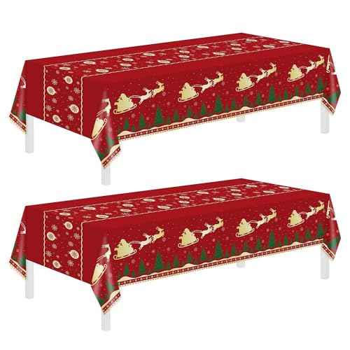 Christmas Tablecloth,2 Pack Disposable Plastic Tablecloths for Rectangle Tables 54"x108",Christmas Decorations,Red Reindeer Table Cloths for Home,Dinner,Xmas Table Cover for Outdoor,Picnic,Birthday