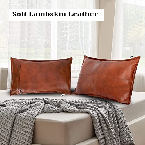 Lambskin Leather Pillow Cover 16x24 Tan Antique Box - Premium Throw Cushion Case