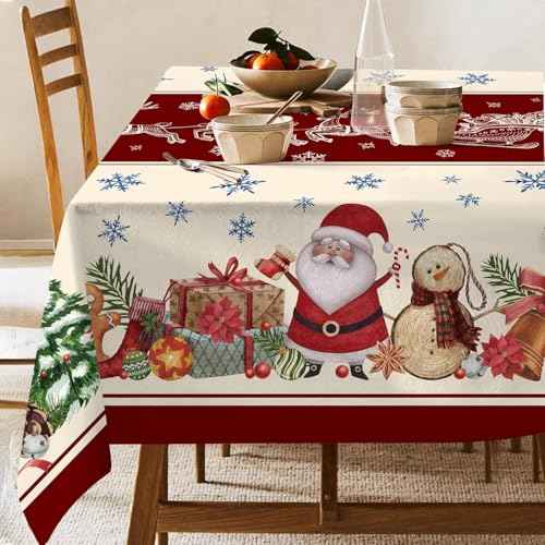 Hexagram Square Christmas Tablecloth 54 Inch, Christmas Table Cloth, Snowman Tablecloth Winter Xmas Santa Tablecloths for Kitchen Dining Decor