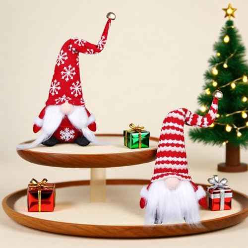 2PCS Christmas Gnomes Plush Decorations Handmade Christmas Elf Santa Gnomes Ornaments Xmas Decorations Gifts for Home Holiday Party Xmas Tiered Tray Decor