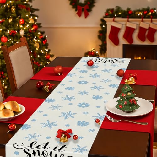 GPGHE Winter Gnome Christmas Table Runner 13'' x 72'' Blue Holiday Decor