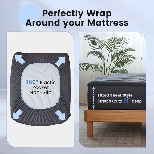 QUIETSEA Waterproof Queen Mattress Protector Gray Quilted Fitted Bed Cover