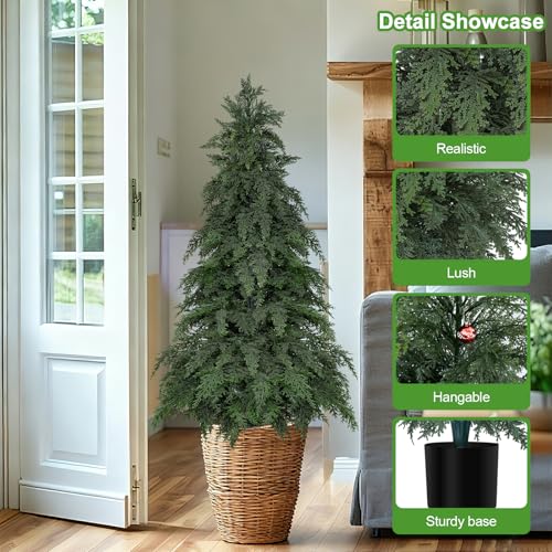 2-Pack Fake Cypress Topiary Trees with Pot, 4ft UV-Resistant Indoor Outdoor