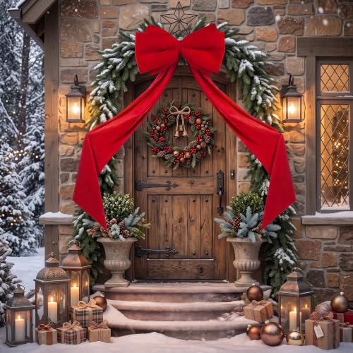 CORVIDA 20"×67" Large Velvet Christmas Tree Bow Topper - Red