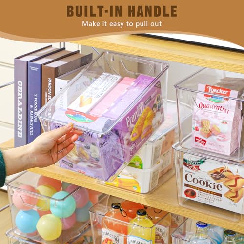 Large Clear Storage Bins with Lids - 6 Pack, 11.4 x 7.5 x 6 Inches Pantry Organizer