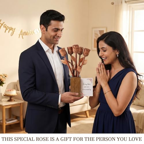 Suncalla Gift for 5th Wedding Anniversary Wooden Roses with Vase 5