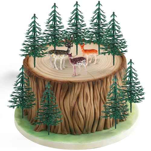 15PCS Deer Cake Topper Tree Cake Topper Christmas Cakes Decorations with Mini Tree Deer Figurine for Kids Birthday Party Decorations Hunting Themed Decor Christmas Party Favor