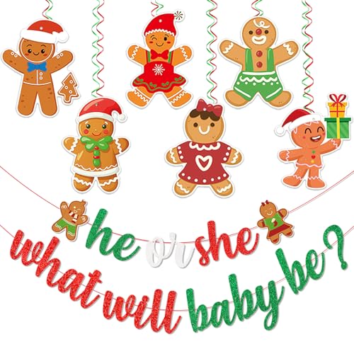 Gingerbread Gender Reveal Banner for Baby Shower Christmas Party Decorations