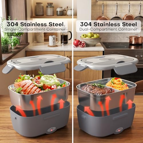 Electric Lunch Box for Adults Gray 15-30 Min Fast Heating Portable Food Warmer