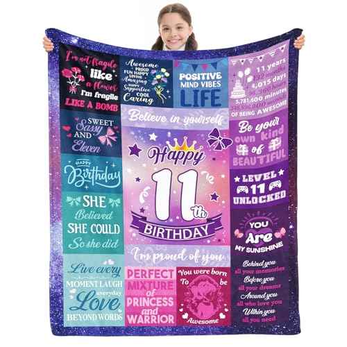 11 Year Old Girl Birthday Gifts, Gifts for 11 Year Old Girl, Happy 11th Birthday Girls Blanket 60x50 Inch, 11th Birthday Decorations for Girls