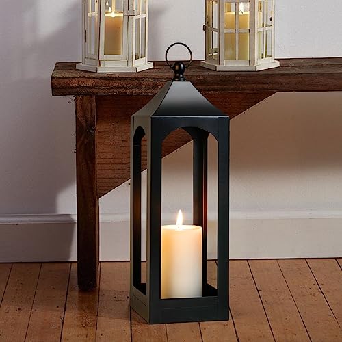 Large Black Farmhouse Lantern Decor Metal Hanging Candle Lanterns