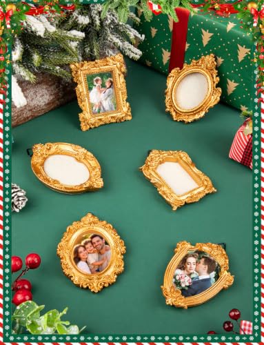 8 Pcs Vintage Gold Picture Frame Ornament for Christmas Tree