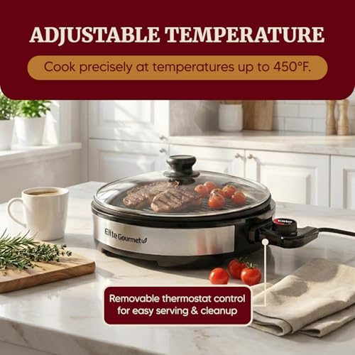 12-Inch Indoor Electric BBQ Grill, Non-Stick Surface, Adjustable Thermostat
