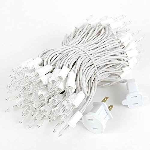 Holiday Pride White Christmas Tree Lights - 100 Count Clear White Lights String on White Wire - 24 Ft - Indoor/Outdoor Use - UL Listed - Static & Flashing Modes - Connectable