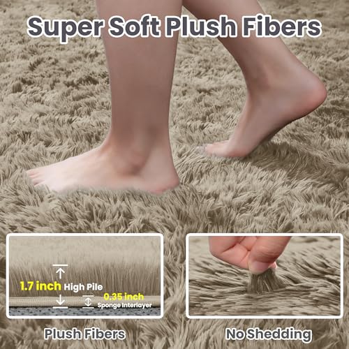 8x10 Fluffy Shag Area Rug - Soft Gray Camel Living Room Carpet - Variation of Gray Camel / 8' x 10'