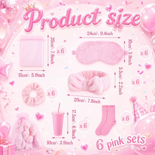 Pink Sleepover Party Supplies Set - 48 Pcs for Girls' Pajama Night, Solid Color