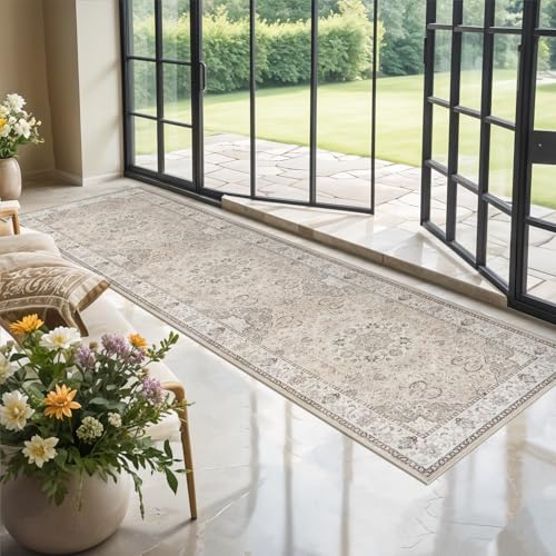 HY HAO YUN LAI 3' x 10' Beige Washable Hallway Runner Rug Non-Slip Indoor Farmhouse Carpet