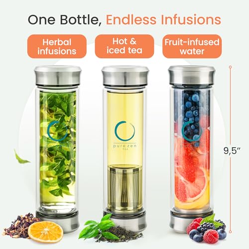 13 oz Tea Infuser Bottle with Stainless Steel Filter - Travel Tea Water Bottle Gift Set