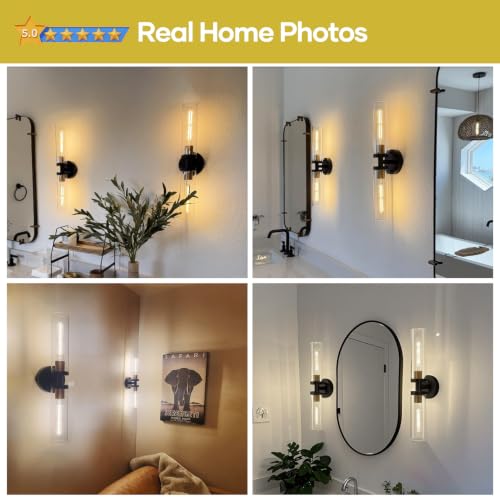 Black and Gold Wall Sconces Set of 2 - 22-Inch Hardwired Bathroom & Living Room Lighting - Variation of Black and Gold / Hardwired-22 Inch-2PC