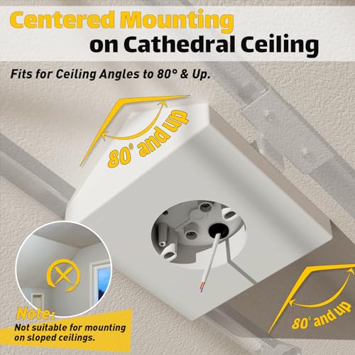 Dremica White Ceiling Fan and Light Fixture Mounting Box - Adjustable for Cathedral Ceilings 80°+