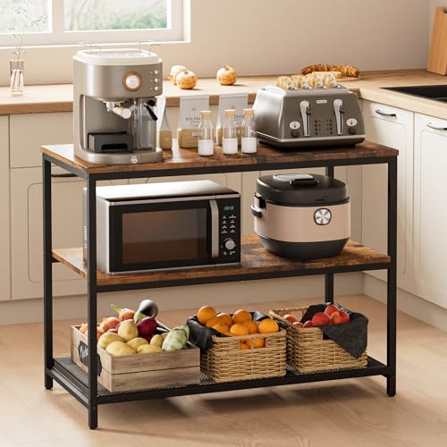 Rustic Brown and Black 39.4-Inch Kitchen Island with 3 Shelves & Workbench - Homleke