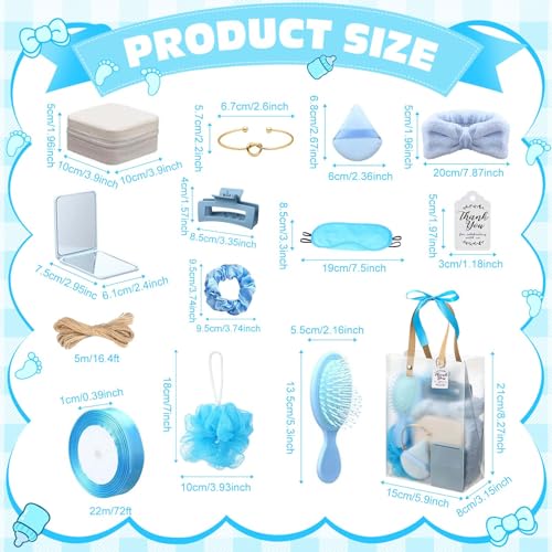 Baby Shower Prizes Set for Game Winners Blue - 74 Pieces Baby Shower Favors Gifts with Hairbrush Jewelry Box & Gift Bag - Vari Variation Blue