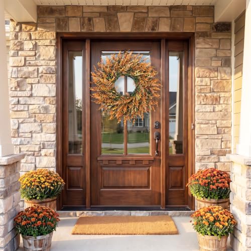 28-Inch Fall Wreath for Front Door - Autumn Orange Artificial Decor