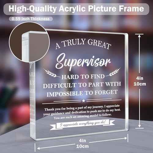 Supervisor Gifts, Supervisor Appreciation Gifts, Thank You Gifts for Supervisors on Boss Day, Birthday and Christmas Gift, Decoration Square Acrylic Sign Gift¡¦