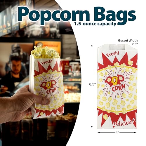 Snappy 1.5 oz Popcorn Bags - Burst Design, Pack of 1000 | 4x2.5x8.25 Inch