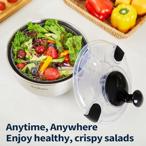 SveBake Stainless Steel Salad Spinner with Transparent Lid – Quick Dry Vegetables & Greens