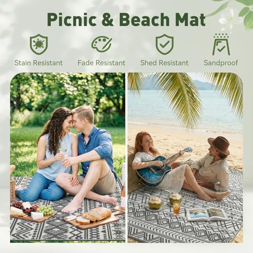 Grey Waterproof Outdoor Rug 6x9 ft Reversible Patio Carpet for Deck Balcony Backyard