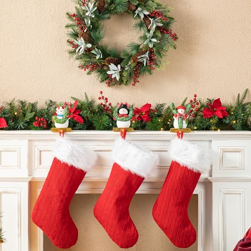 Set of 3 Snowman Stocking Holders - Heavy Duty Resin Christmas Decor