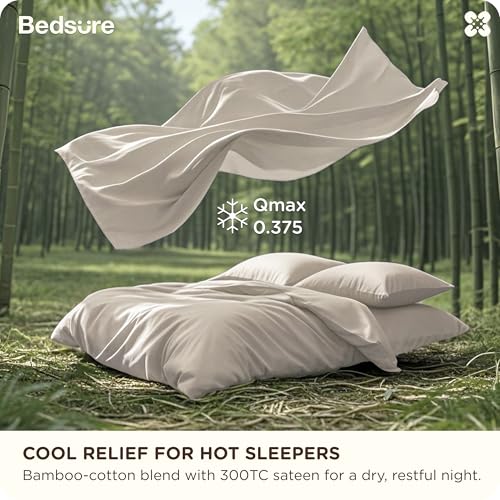 Bedsure Cooling Linen Duvet Cover Set King Size - No Comforter, Natural Bamboo Cotton Blend, Breathable & Hypoallergenic, Ideal for Hot Sleepers