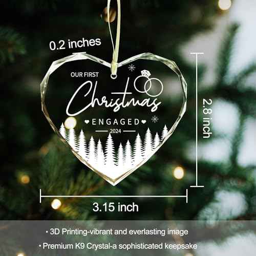 Engagement Gifts for Couples Christmas Crystals Ornaments 2024 Newly Engaged Keepsake Heart Glass with Gift Box for Women, Our First Christmas Engaged