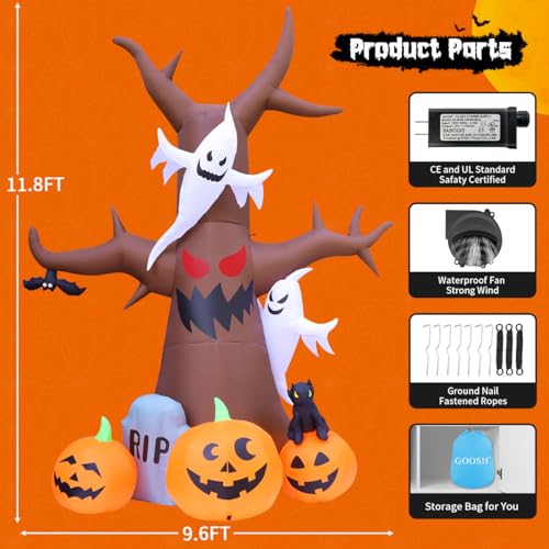 12 Ft Halloween Inflatable Tree with Pumpkins Ghosts and LED Lights Outdoor Decor