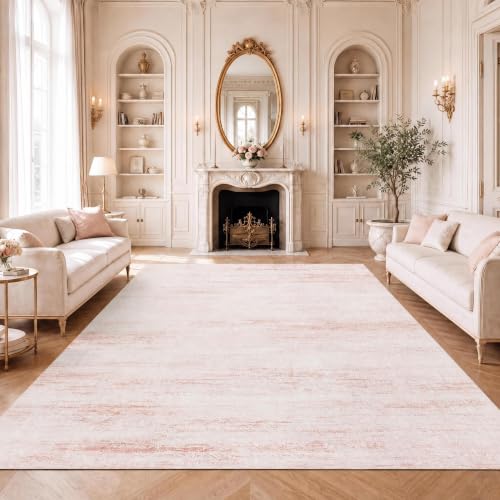 Pink 8x10 Moroccan Bloom Area Rug Washable Non-Slip Low-Pile Stain Resistant