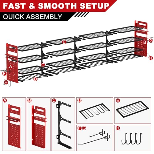 Large Power Tool Organizer Wall Mount, 16 Drill Holders Storage Rack,
