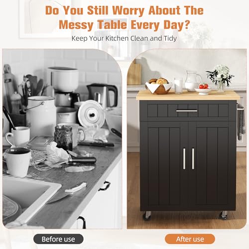Shintenchi Kitchen Island Cart with Storage & 26 Inch Black Rolling Microwave Table