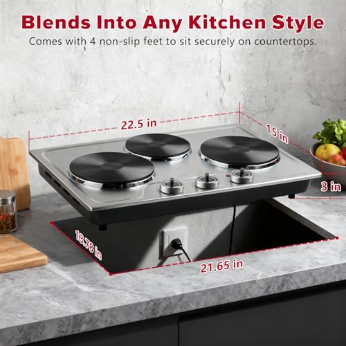 CUSIMAX 1800W Portable Electric Hot Plate with Triple Burners & Independent Temperature Control