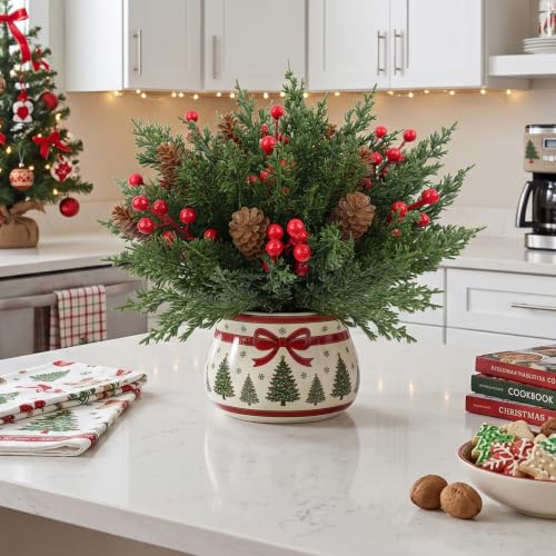 45 Pcs Christmas Artificial Pine Branches with Red Berries & Pine Cones - Holiday Decor