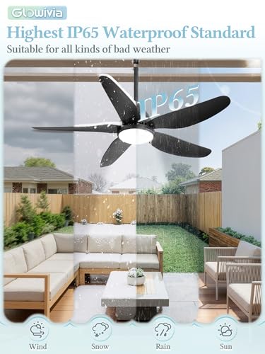 Glowivia 46-Inch Black Outdoor Ceiling Fan with Lights, Plug-in, IP65 Waterproof