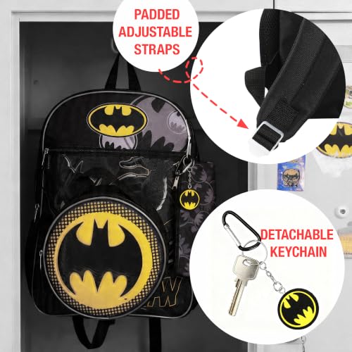 Grey Batman Symbol Backpack Accessory Set for Boys - 5-Piece with Lunch Kit & Keychain