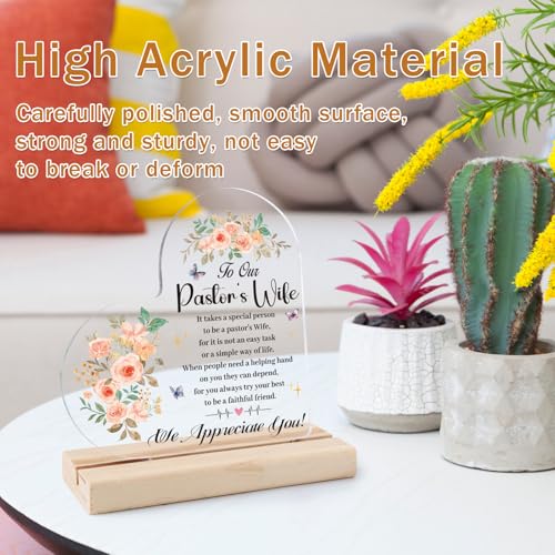 Pastor's Wife Appreciation Gifts - Acrylic Plaque with Wooden Stand Pastor Appreciation Day Gifts Thank You Gift for Pastor Wife Women Her Christmas Thanksgiving Christian Birthday