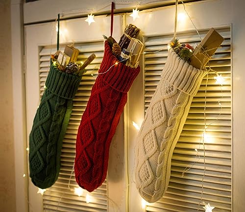 Ivory Cable Knit Christmas Stocking 18" for Fireplace & Holiday Decor