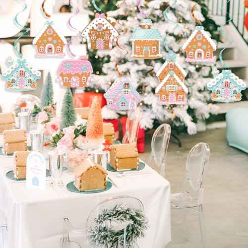 K KUMEED 20 Pcs Gingerbread House Theme Party Hanging Swirls Ceiling Hanging Streamers,Cute Gingerbread House Party Decorations Banner for Christmas Birthday Baby Shower