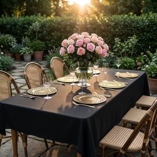 Black Tablecloth 8 Pack - 60 x 102 Inch Polyester Rectangular Cover for 6ft Tables - Wrinkle Resistant & Washable